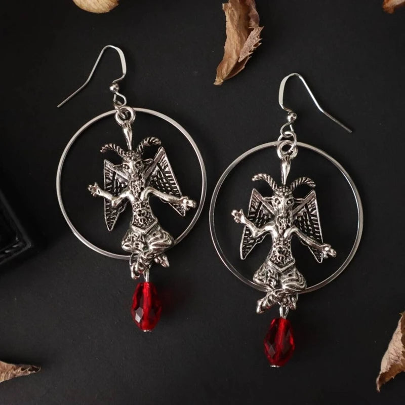Satanism Sheep Head Crystal Hoop Earrings | Gothic Sheep Head Crystal Hoop Earrings | Gothic, Alternatives, Vintage, Witchy,