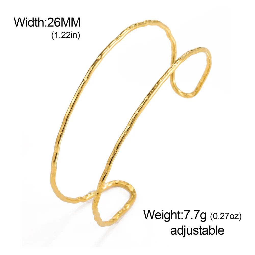 My Shape Simple C Shape for Women Stainless Steel Gold Color Adjustable Open Cuff Bangle Jewelry Double Layered Bracelets Gifts