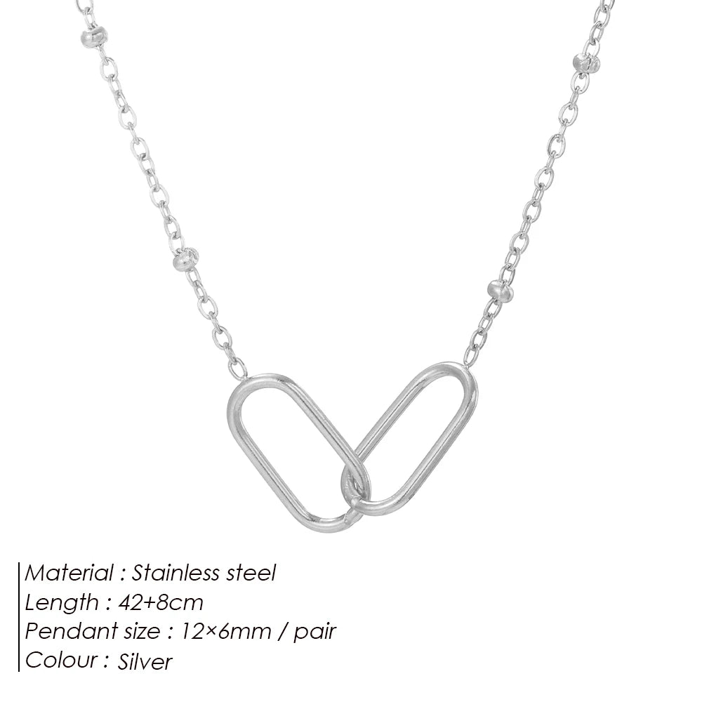 eManco Hot Fashion Stainless Steel Link Infinity Necklace Geometric Double Paperclip Pendant Women's Simple Jewelry Wholesale