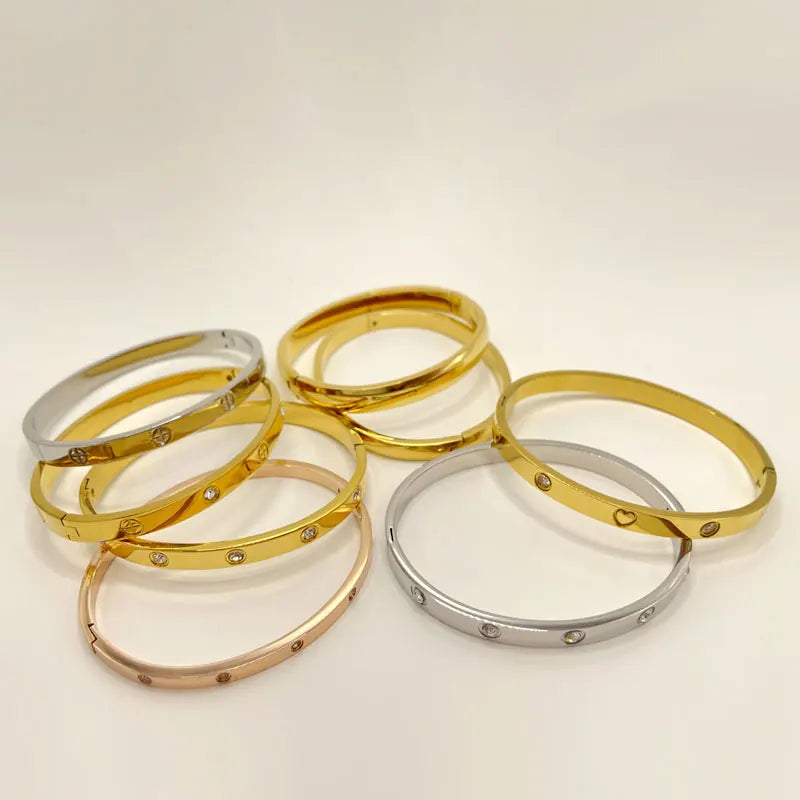 Fashion Design Gold Color Zircon And Cross Nut Nail Bangle Gold & Stainless Steel For Woman Bracelet buckle Classic jewelry