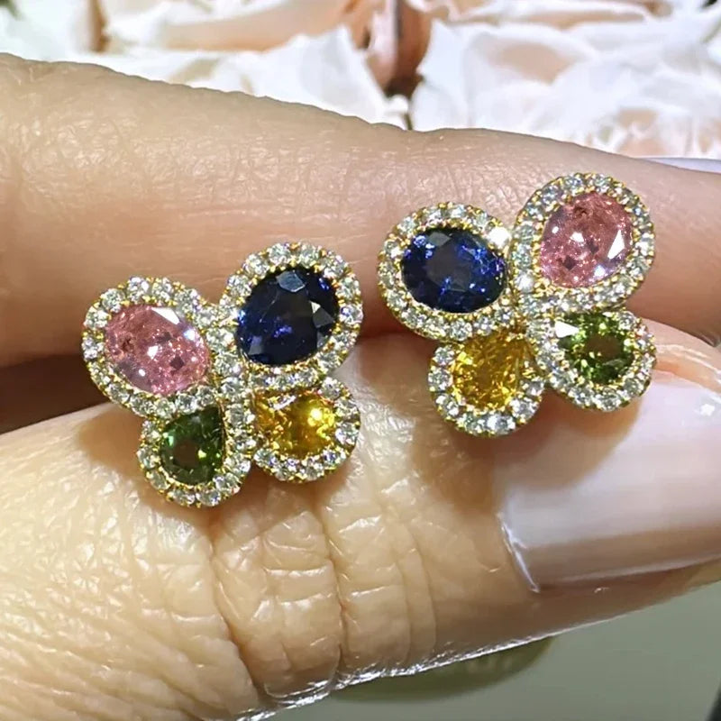 Huitan Four Colors CZ Stud Earrings for Women Exquisite Butterfly Shaped Ear Stud Novel Girls Earrings Luxury Trendy New Jewelry
