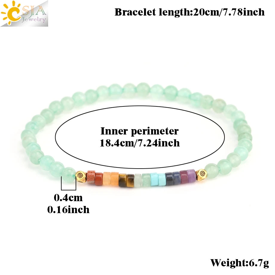 CSJA Natural Stone Bracelet Healing 7 Chakra Crystal Bracelet  Black Obsidian Tiger Eye 4mm Mini Beaded Bangle Luck Jewelry H393