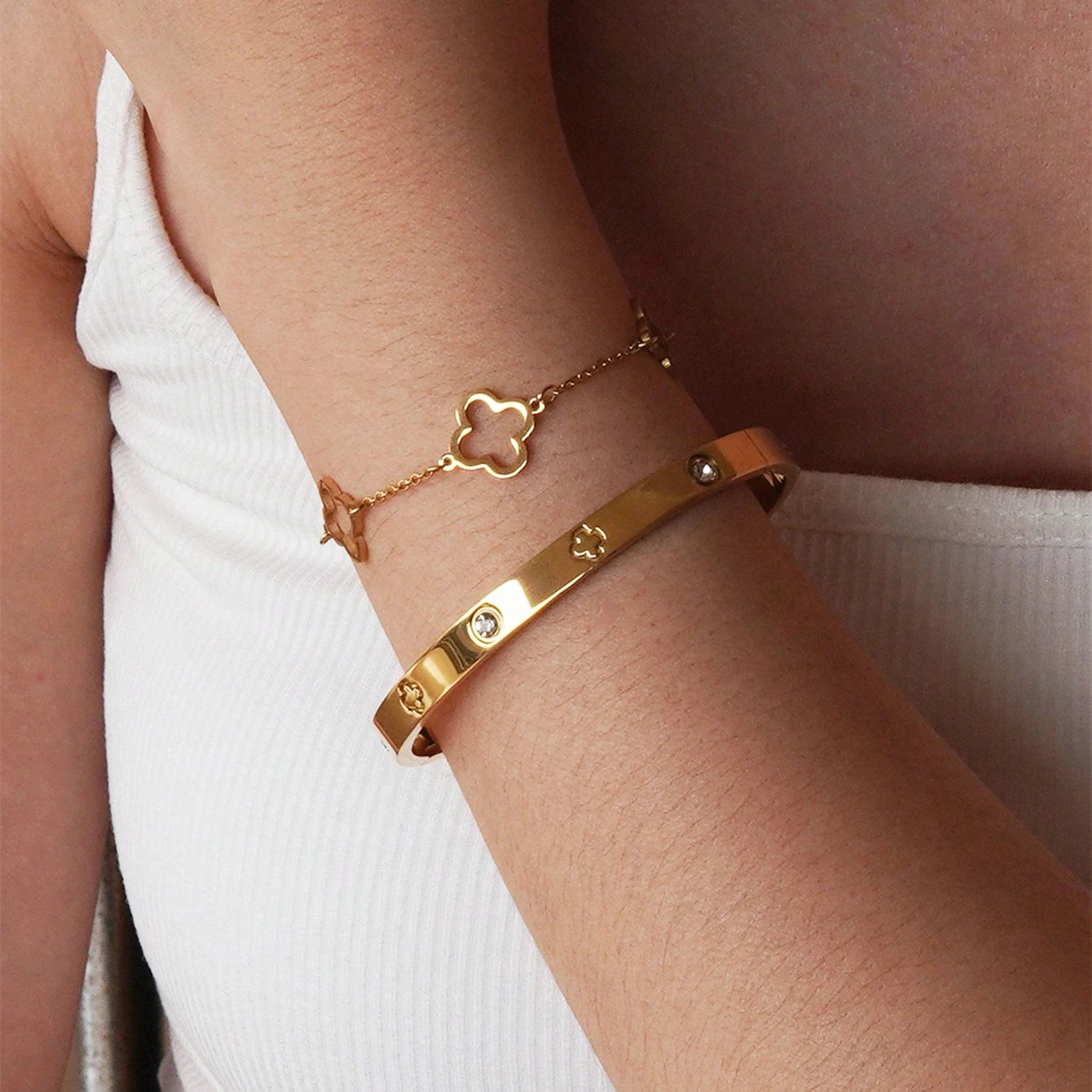 3PCS French Lucky Clover Women's Bracelet Set High Quality Stainless Steel INS Hot Selling Bracelet Charm Feeling Jewelry Gift