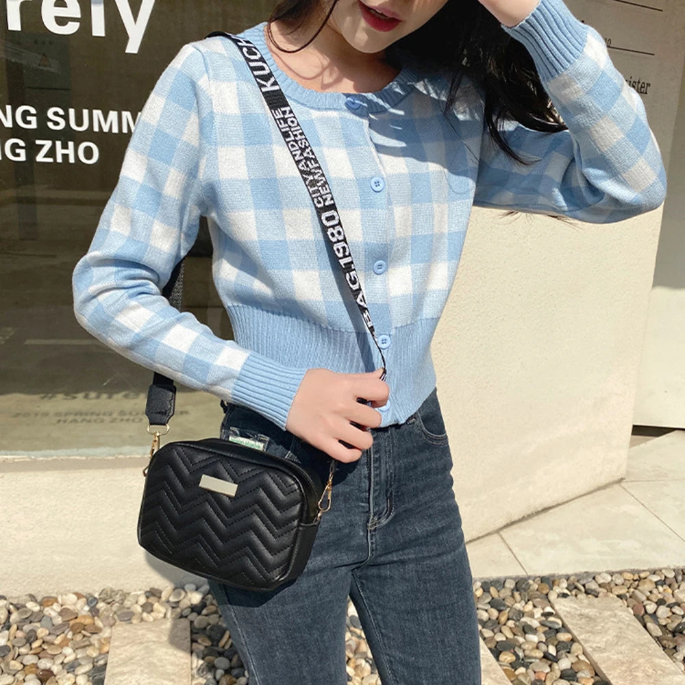 Fashion Wave Pattern Women Shoulder Bag Solid Color Crossbody Bag PU Leather Wide Shoulder Strap Bag Purse Female Handbags