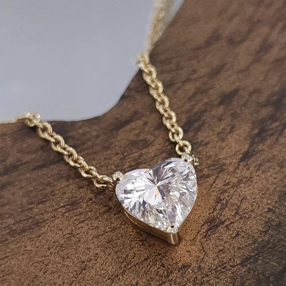 1-3Carat Heart Cut Moissanite Pendant Necklace for Woman S925 Silver Plated 18k Gold Solitaire Diamond Neckchain Gra Certified