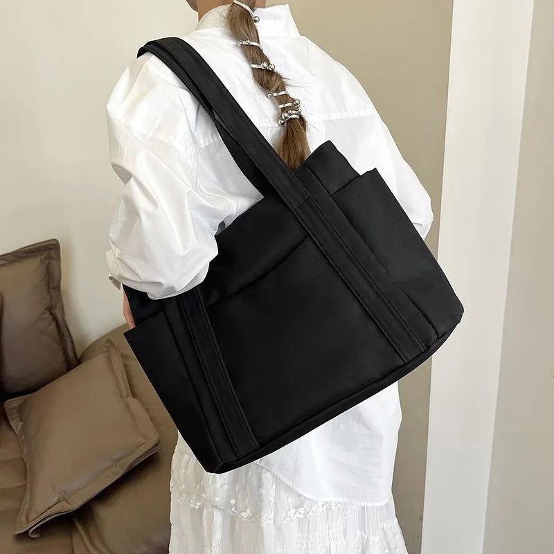 High Quality Commuting Tote Bag Simple Nylon Women's Shoulder Bag Large Capacity Student Class Handbag