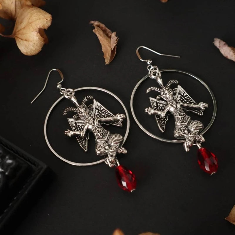Satanism Sheep Head Crystal Hoop Earrings | Gothic Sheep Head Crystal Hoop Earrings | Gothic, Alternatives, Vintage, Witchy,