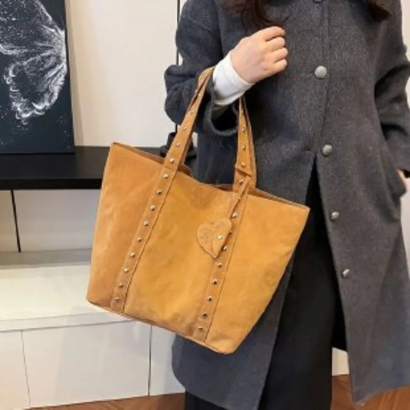Fashion Suede Sewing Thread Shoulder Bags 2025 New Retro Versatile Commute Simplicity Solid Color Single Women's Handbag