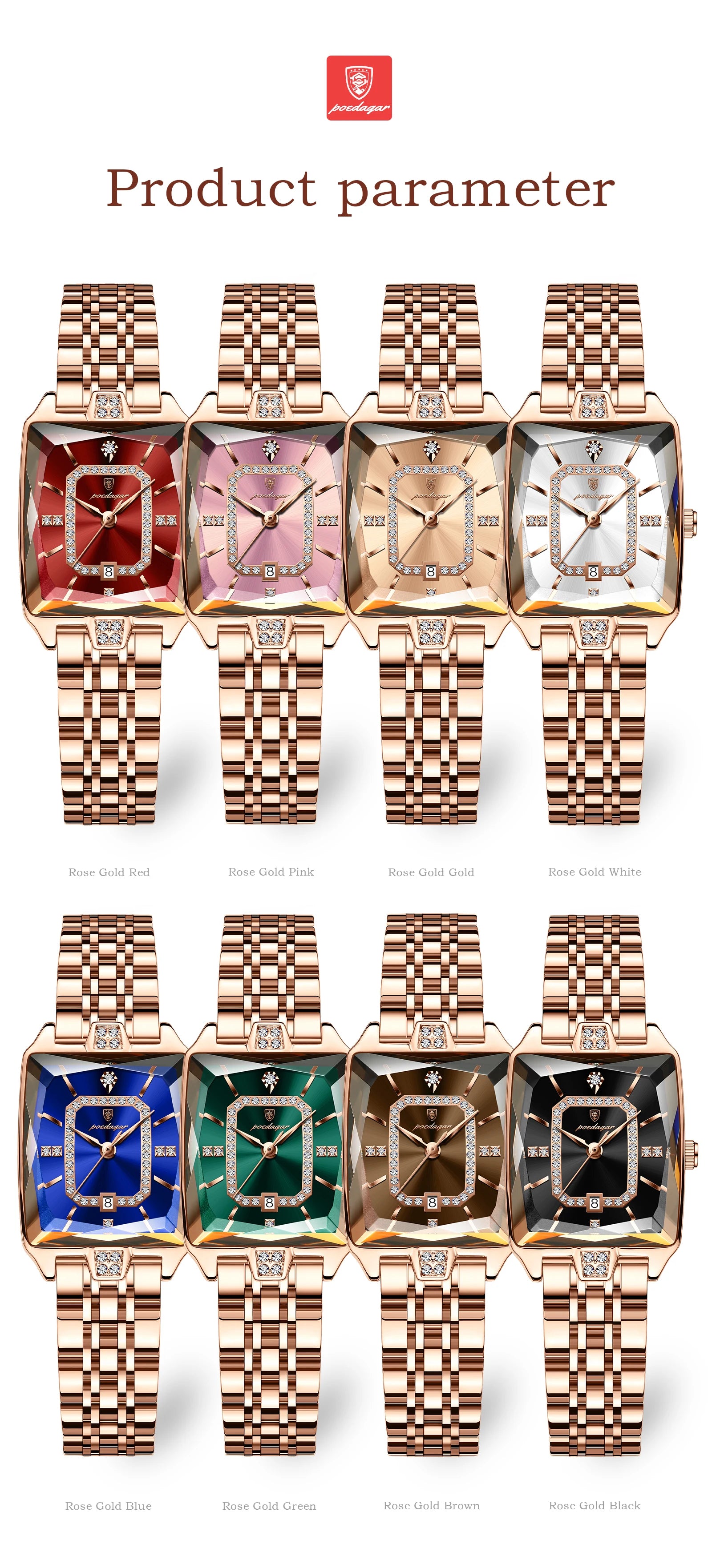 POEDAGAR Luxury Rectangle Watch - Waterproof Calendar Stainless Steel