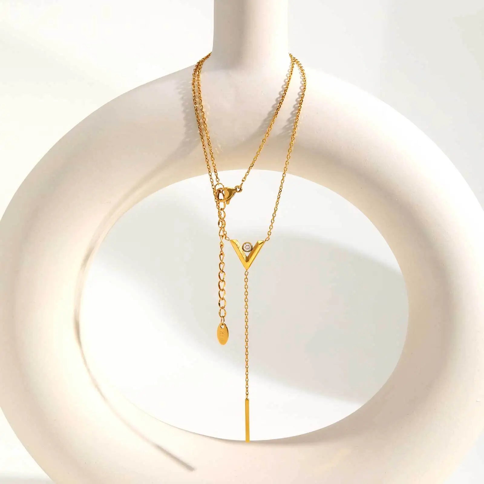 Vnox Women Trendy V Shaped Necklace With Small Pendant, Stainless Steel Y-shaped Necklaces, Jewelry Gifts Wholesale