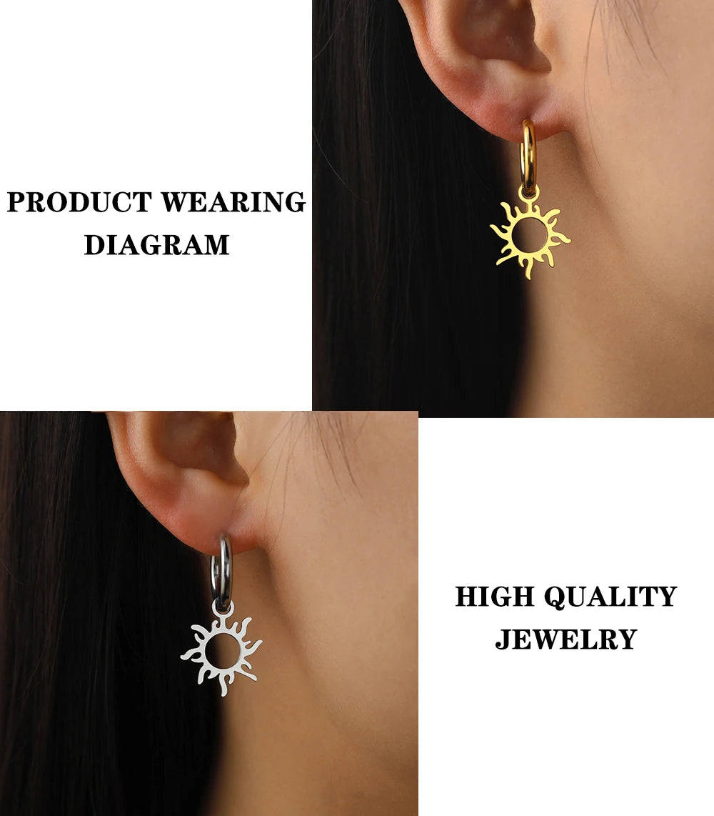 Lucktune Flower Clover Heart Drop Earrings Women Stainless Steel Star Sun Geometry Earrings 2025 New Fashion Kpop Jewelry Gift