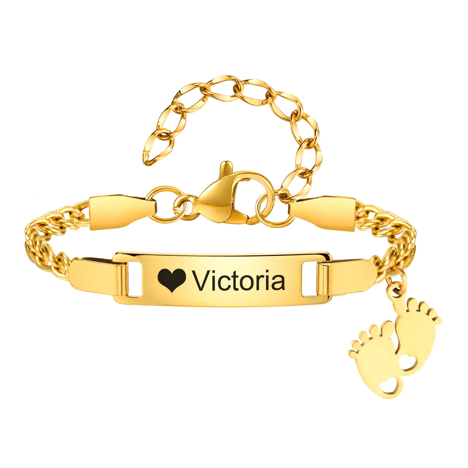 Personalized Baby Bracelet - Custom Name ID Stainless Steel Newborn Baptism Gift