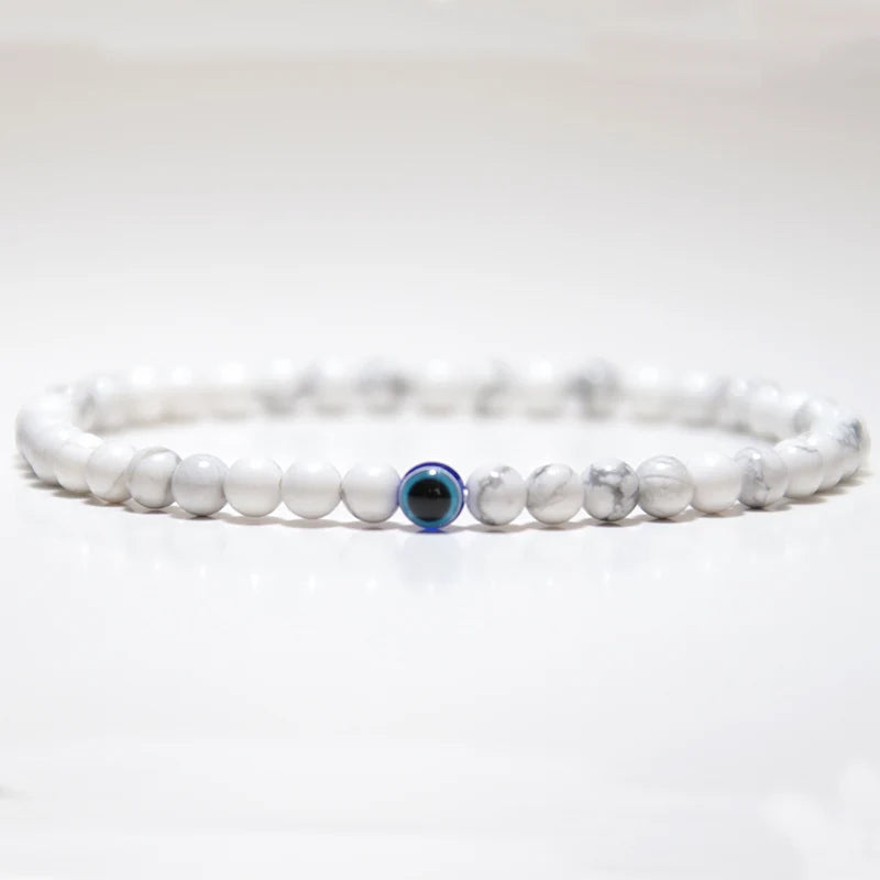 Fashion 4mm Bracelet Natural Stone Beads Evil Eye Braslet Obsidian Hematite Elastic Braclet For Men Hand Jewelry Pulseras Homme