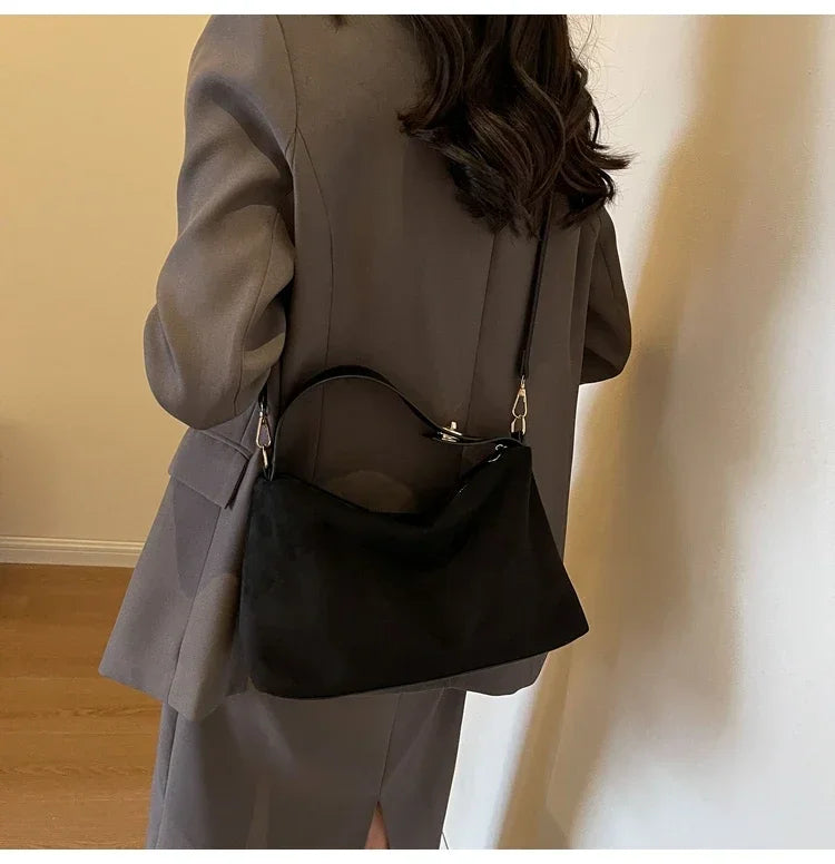 New Solid Color PU Zipper Women's Bag Suede Large Capacity Women's Shoulder Bag Fashion Versatile Casual Dual Purpose Handbag