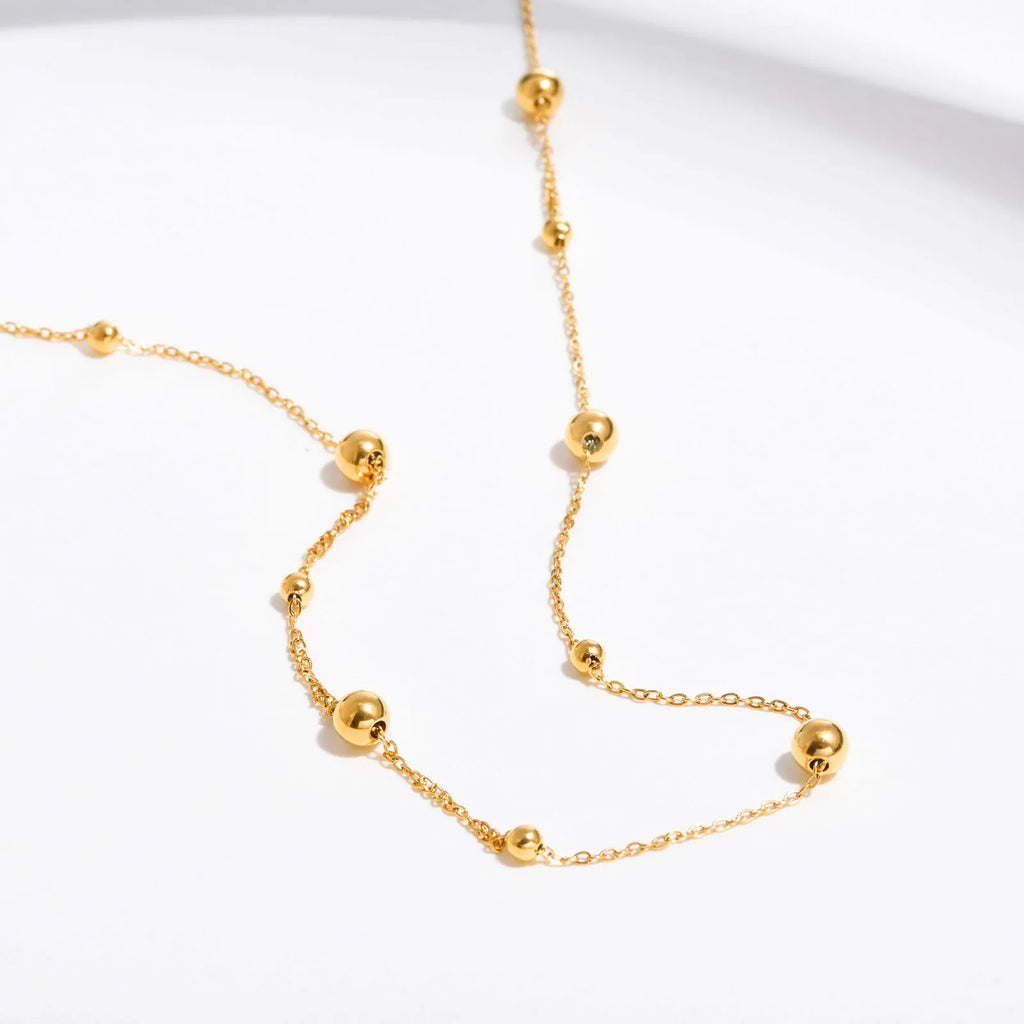 Vnox Dainty Beads Chain Necklaces for Women Girls, Gold Plated Cable O Links Choker Collar