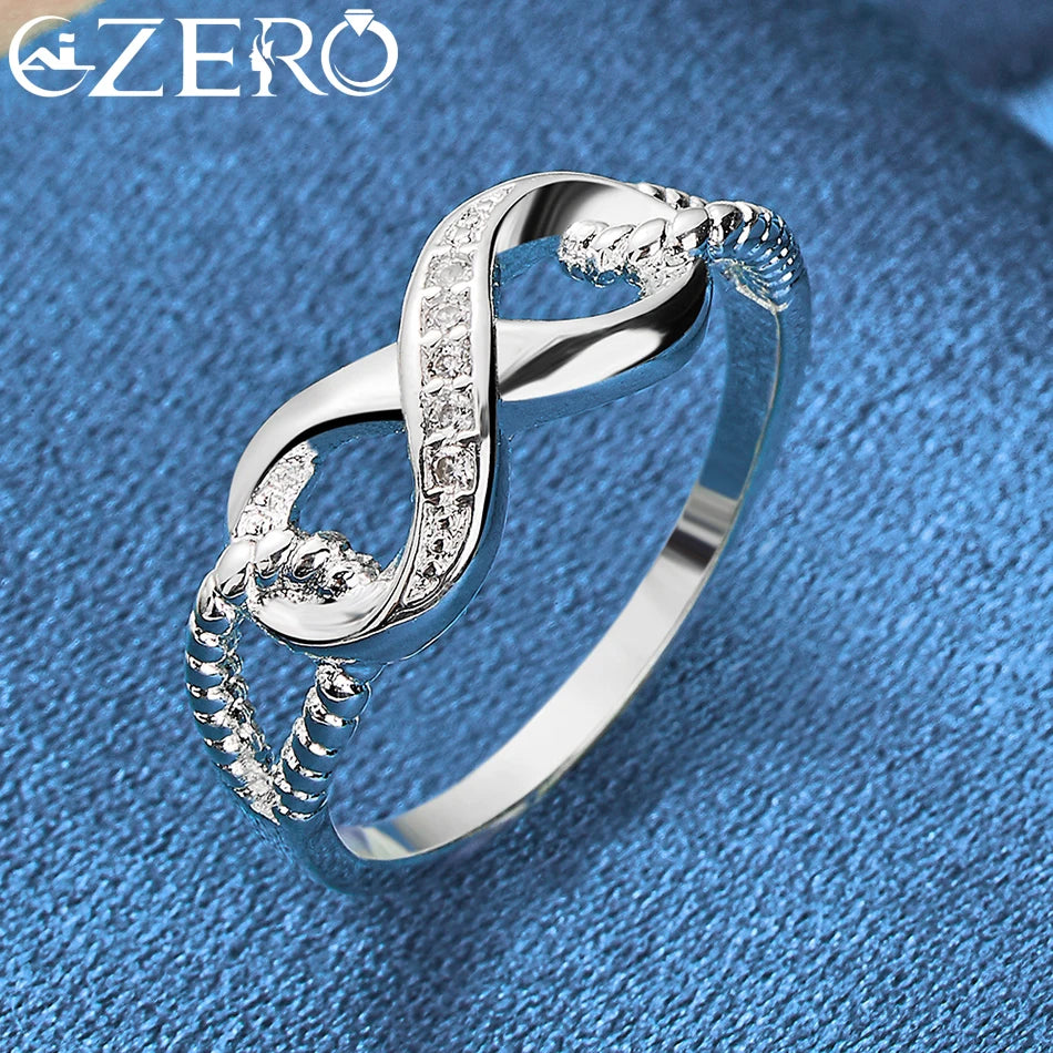 ALIZERO 925 Sterling Silver Zircon 8-Shape Ring for Women Wedding Rings Engagement Band Eternal Manifesto Jewelry Couple Gift