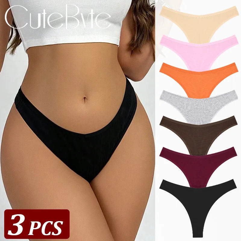 3Pcs/Set Seamless Thong Cotton Women Thin Strap Low Waist High Flexibility Panty Sexy Underwear Ladies Briefs T-back Soft Women