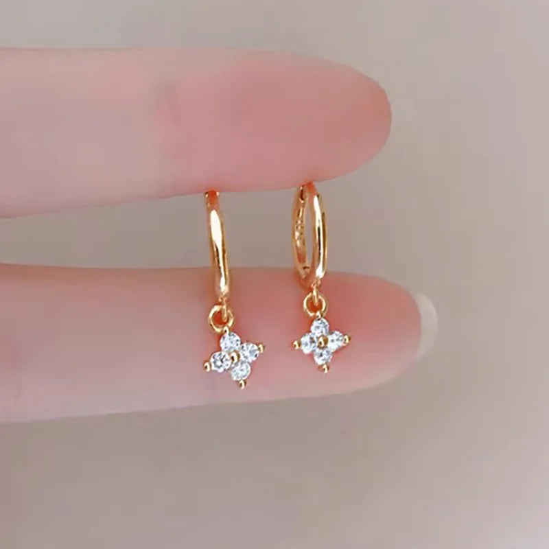 18K Gold Four Leaf Clover Jewelry Set - Necklace Bracelet Earrings Women
