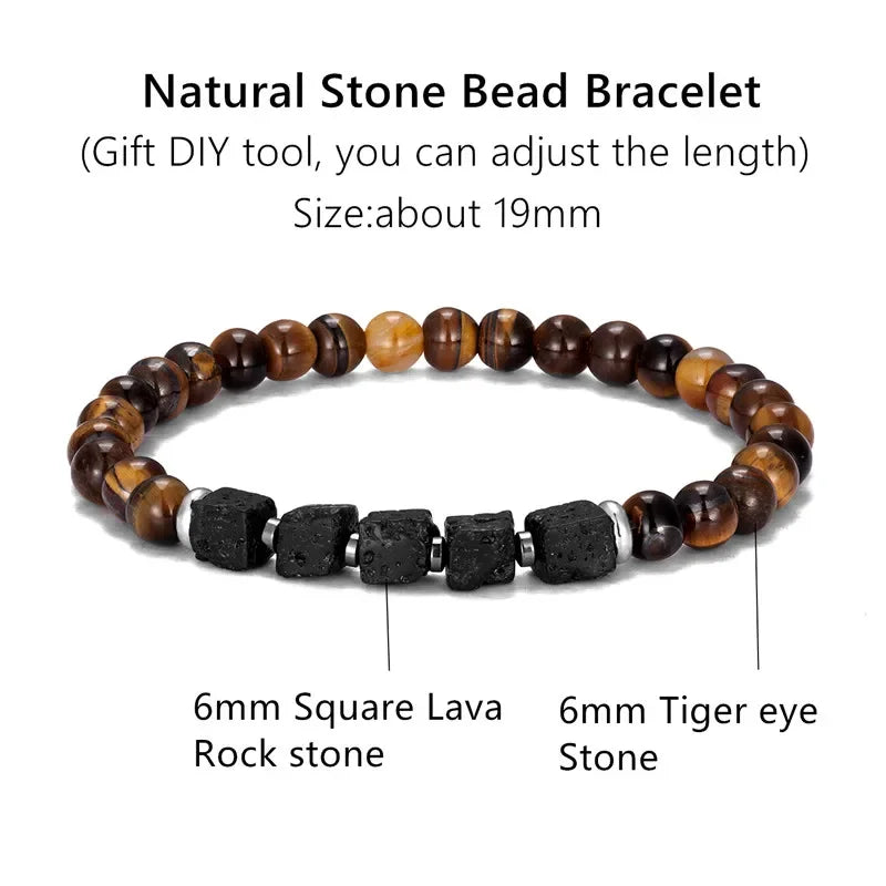 YIZIZAI Black Matte Onyx with Cube Lava Bracelet Yoga Balance Energy Stretch Bracelet Men Women Natural Gemstone Healing Jewelry