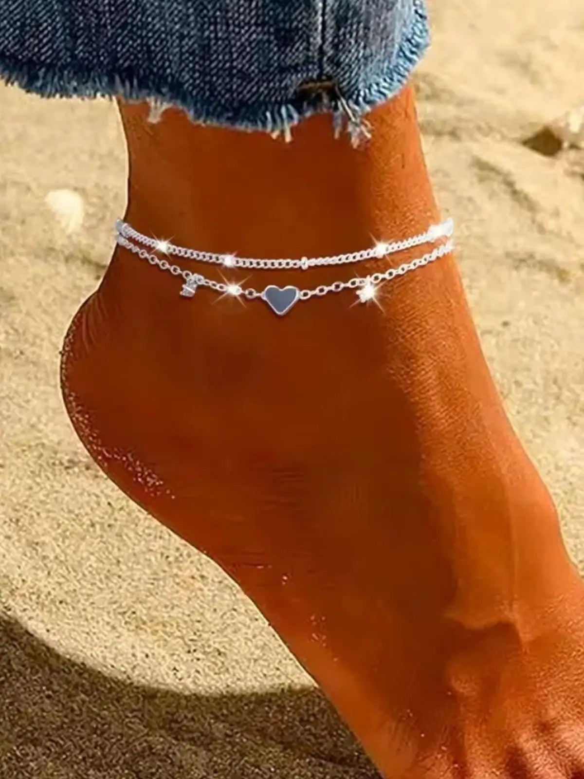 925 Sliver Plated CZ Anklet Bracelets for Women Girl Trendy New Waterproof Heart Charm Dainty Layer Chain Anklets Jewelry Gifts