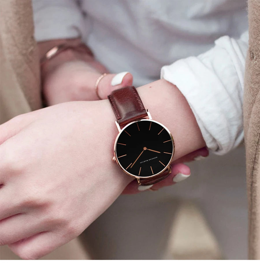 Hannah Martin Hot Fashion Simple Japan Quartz Movement Watch Leather Strap Clock Women Analog Waterproof Wrist watch Reloj Mujer