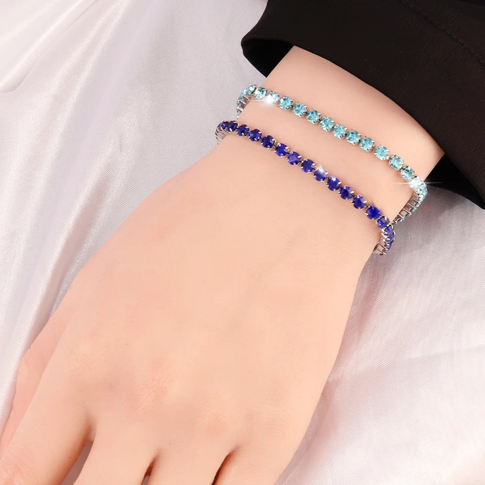 316L 4mm Stainless Steel Bracelet For Women Men's Hip Hop Tennis Chain Bracelets Luxury Color Crystal Zircon Bracelet Jewelry