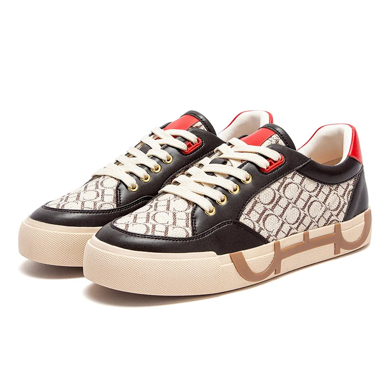 Women's Luxury Brand Letter Printed Sneakers - Breathable Woven Flat Shoes