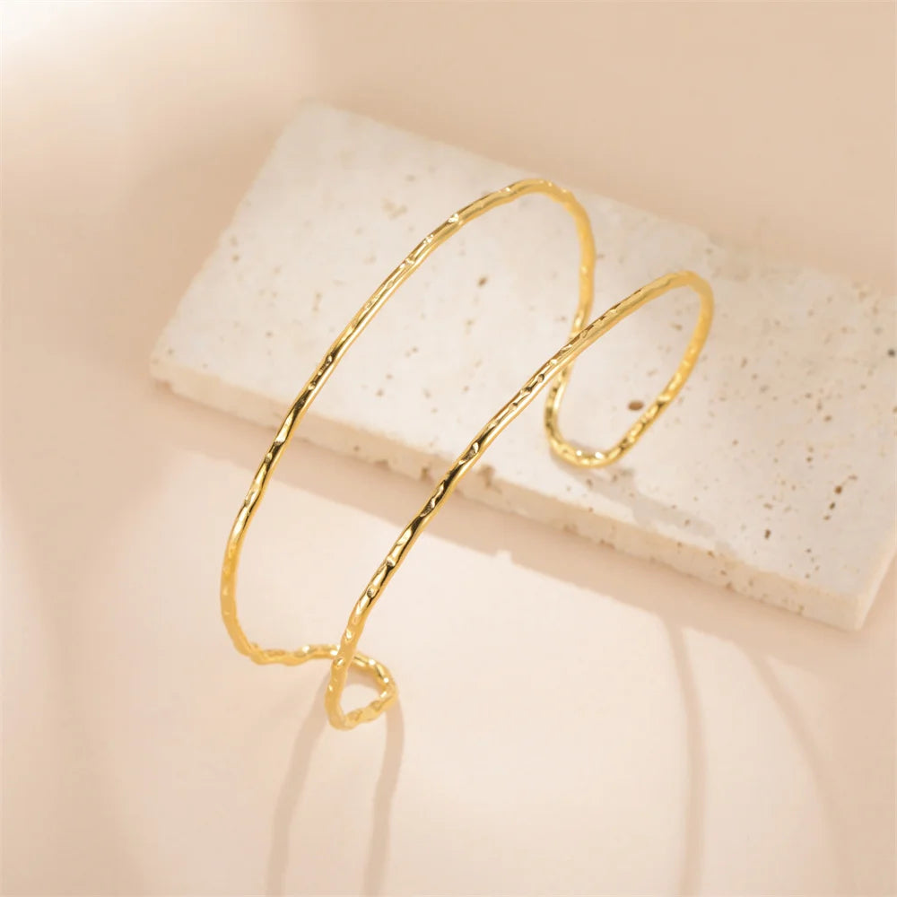 My Shape Simple C Shape for Women Stainless Steel Gold Color Adjustable Open Cuff Bangle Jewelry Double Layered Bracelets Gifts