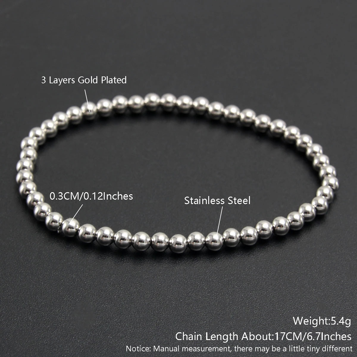 Premium Stainless Steel Beaded Bracelet Set - Stackable Ball Bracelets for Men & Women
