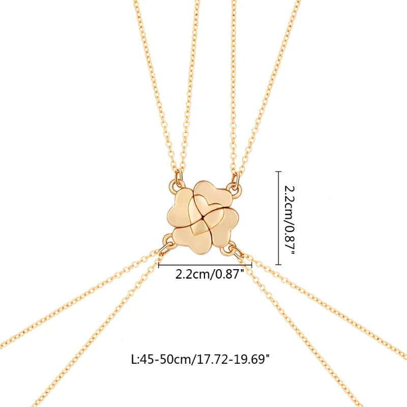 4 Piece Four Leaf Clover Stitching Necklace Magnet Stone BFF Friendship Heart Pendant Chain Choker Necklace Jewelry Dropship