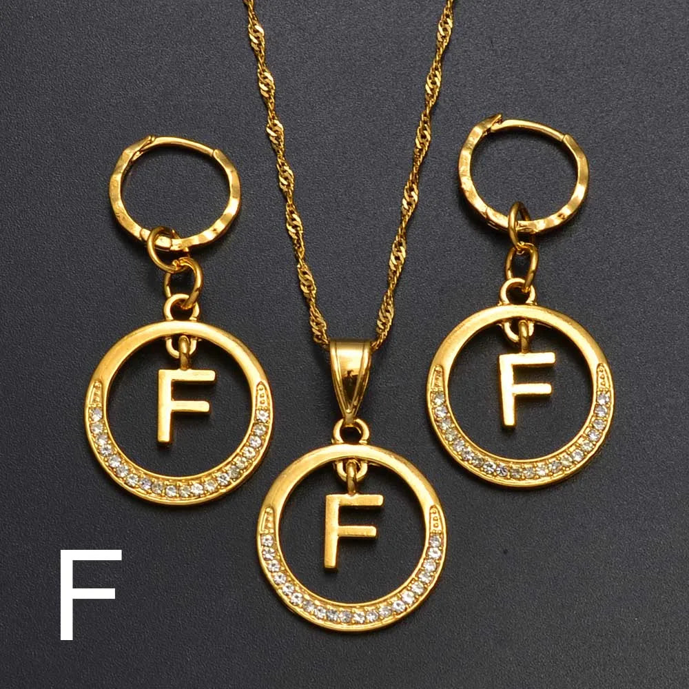 Anniyo A-Z Alphabet set Pendant Necklace and Earring set,Guam, Hawaii,African Initial Jewelry English Letters  #260306
