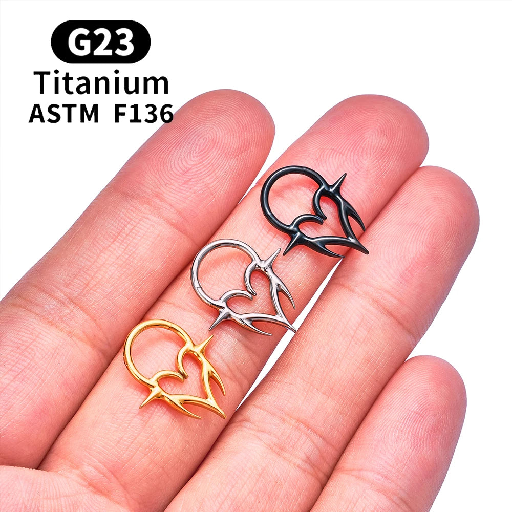 ASTM F136 G23 TItanium Piercing Septum Heart Nose Rings 16G Hinged Clicker Tragus Cartilage Helix Earrings Punk Body Jewelry