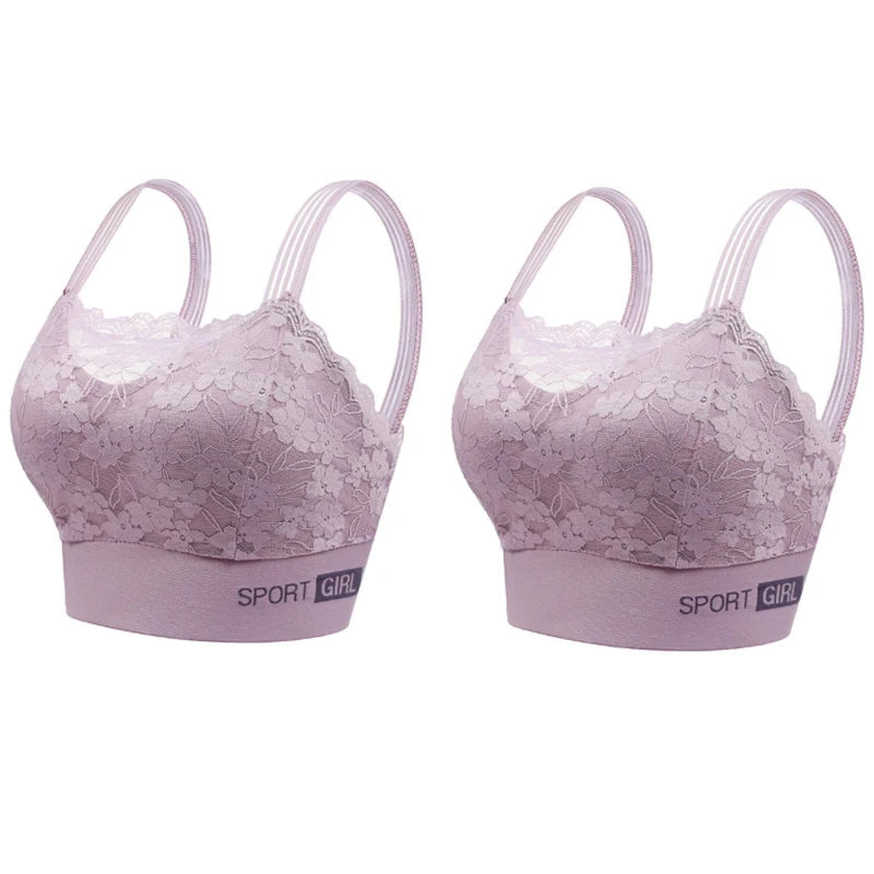 2PCS Women Lace Bras - Wireless Bralette Vest Style Tube Tops