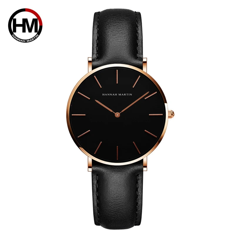 Hannah Martin Hot Fashion Simple Japan Quartz Movement Watch Leather Strap Clock Women Analog Waterproof Wrist watch Reloj Mujer