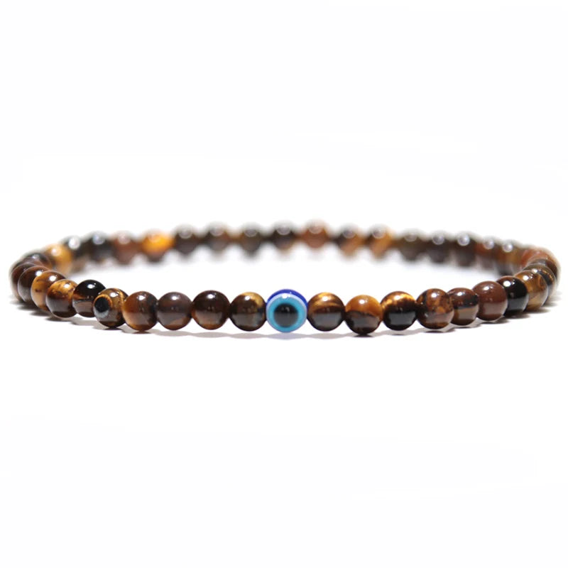 Fashion 4mm Bracelet Natural Stone Beads Evil Eye Braslet Obsidian Hematite Elastic Braclet For Men Hand Jewelry Pulseras Homme
