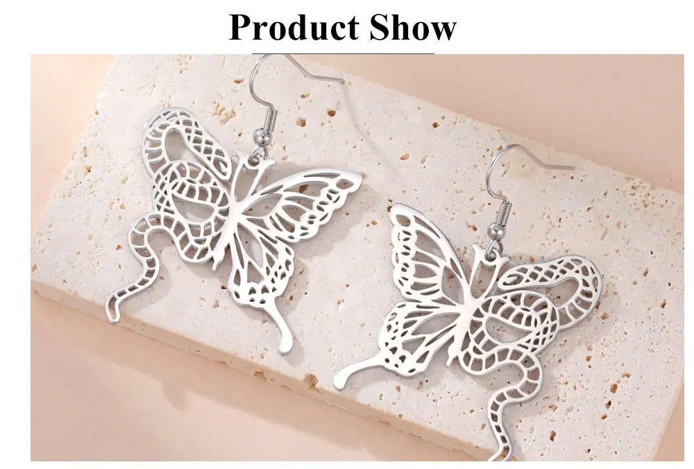 Lucktune Butterfly Snake Drop Earrings Stainless Steel Animals Earrings For Women Fashion Jewelry Woman Accesories Party Gifts