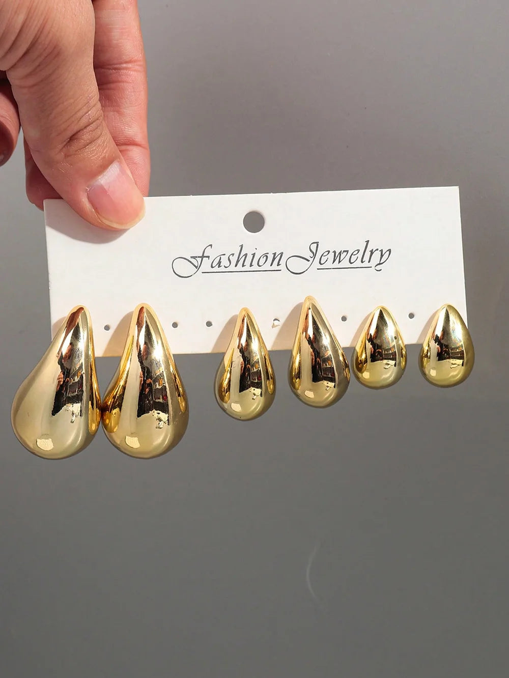 3 Pairs Trendy Acrylic Gold Color Chunky Waterdrop Dupes Drop Earrings for Women Personality Glossy Teardrop Earring Jewelry