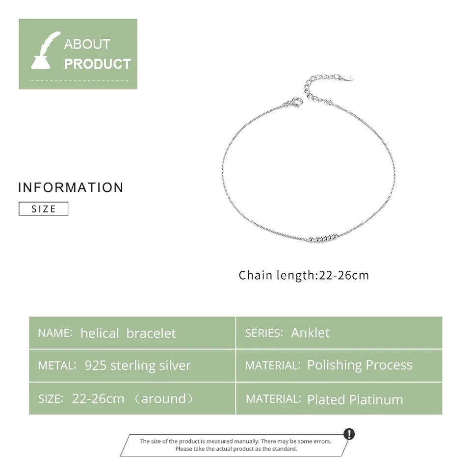 BISAER 925 Sterling Silver Round Beads Anklets,Waterproof Hypoallergenic Infinite Love Chain For Women Fine Jewelry Holiday Gift