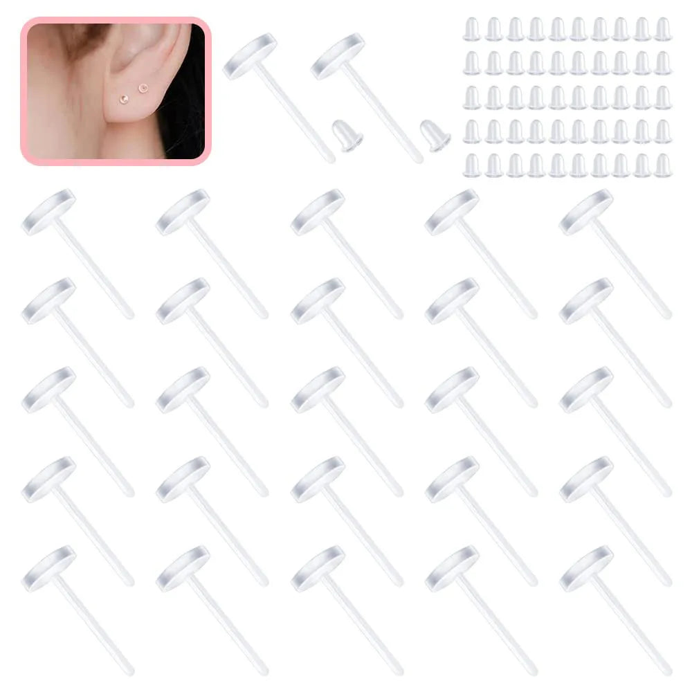 50pcs Clear Earrings for Sports Plastic Transparent Stud Earrings Acrylic for Women Men Sports Work Jewelry Makings