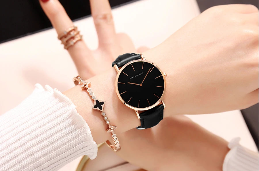 Hannah Martin Hot Fashion Simple Japan Quartz Movement Watch Leather Strap Clock Women Analog Waterproof Wrist watch Reloj Mujer
