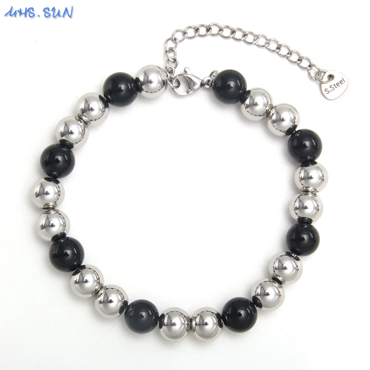 MHS.SUN Waterproof Smooth Beads Bracelet Adjustable Gold Silver Color Stainless Steel Round Balls Bracelets Unisex Party Jewelry