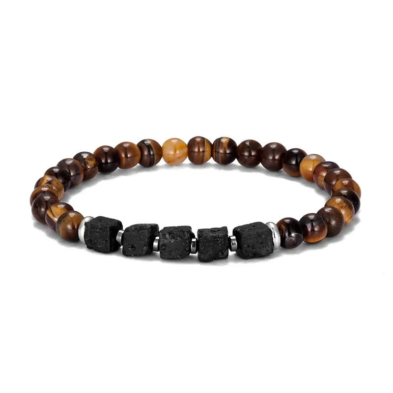 YIZIZAI Black Matte Onyx with Cube Lava Bracelet Yoga Balance Energy Stretch Bracelet Men Women Natural Gemstone Healing Jewelry