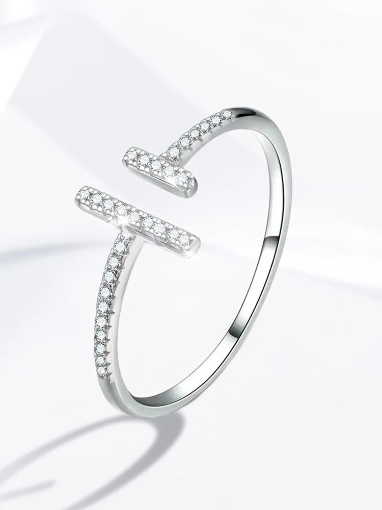 925 Sterling Silver Simple Shiny Parallel Length Adjustable Zircon Ring For Women Engagement Luxury High Quality Fine Jewelry