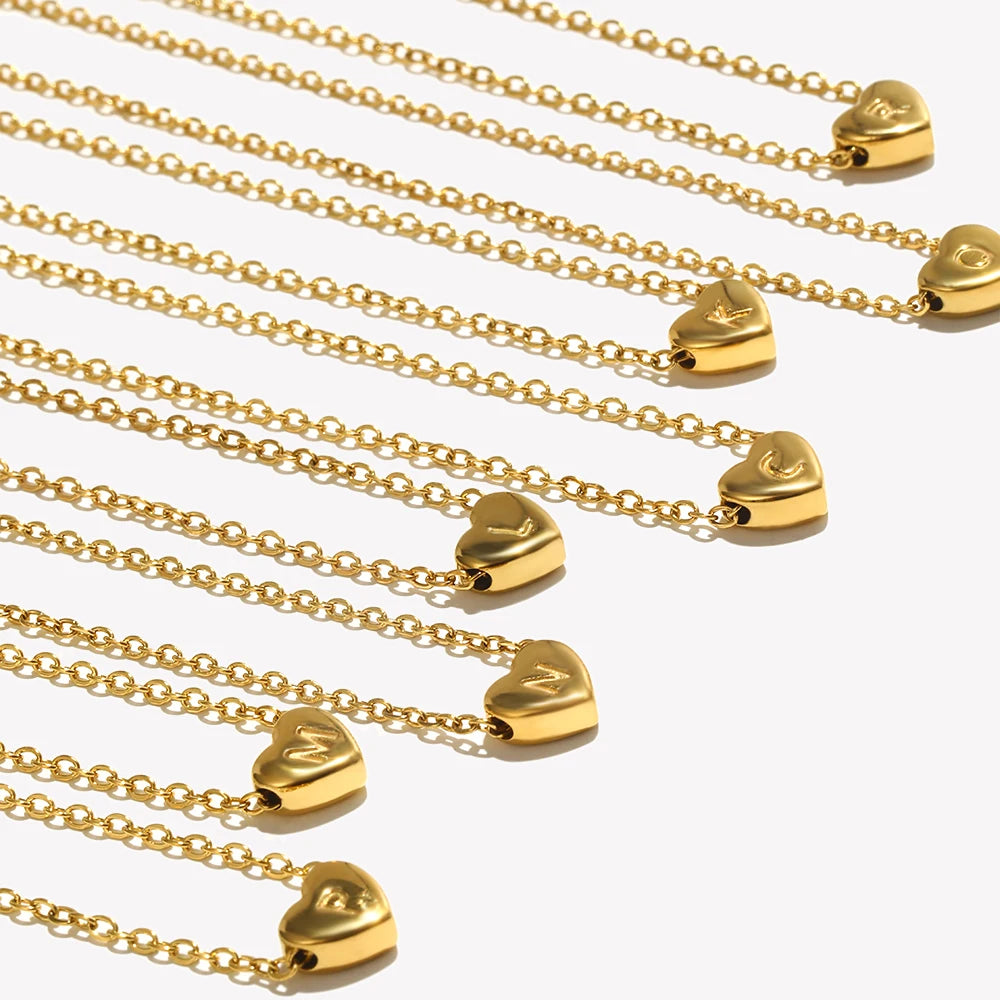 E.B.belle Minimalist Small Love Initial Necklace Jewelry Stainless Steel 18k Gold Plated Mini Heart Letter Pendant Necklace