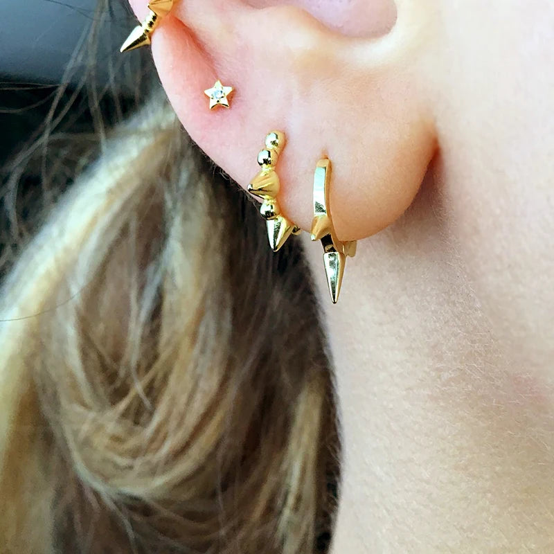 925 Sterling Silver Needle Punk Spike Rivet Hoop Earrings For Women Huggie Earrings Ear Cuff Piercing Earring Gothic Jewelry