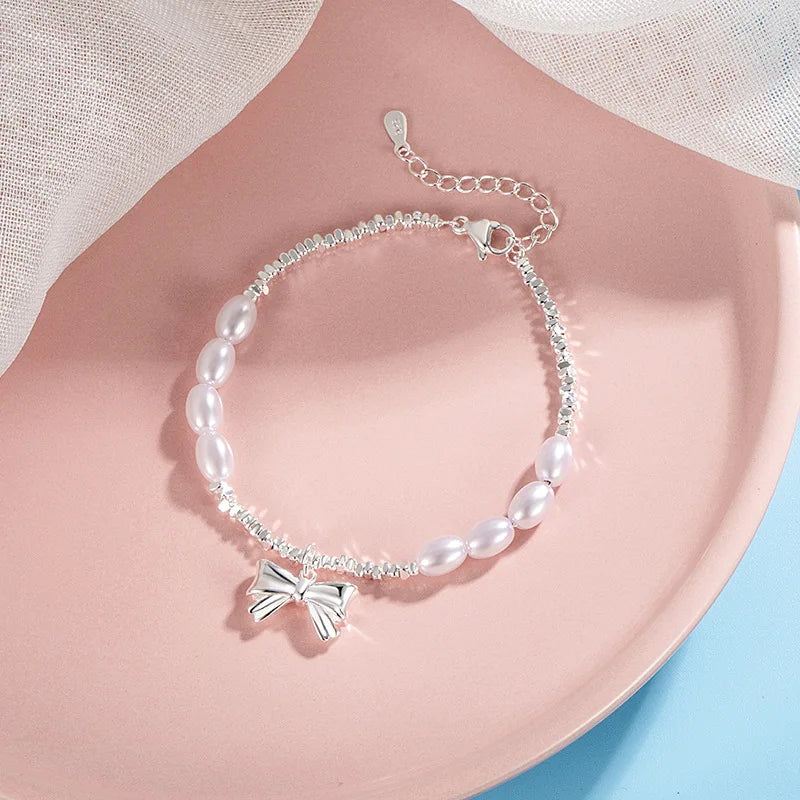 New 925 Silver Geometric Bead Pearl Punk Irregular Asymmetric Adjustable Bracelet For Woman Girl Fashion Jewelry Gift Dropship