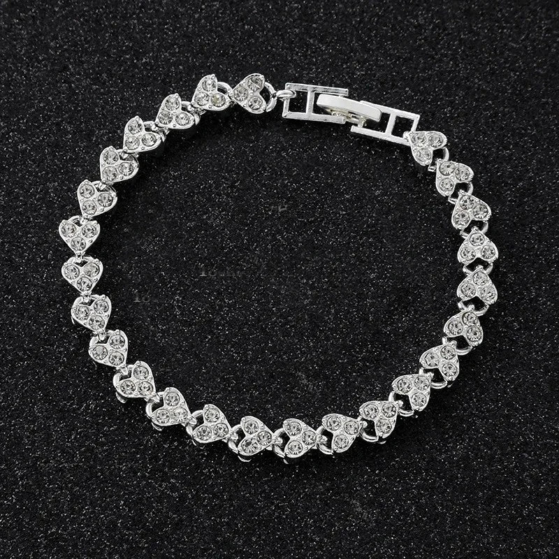 Roman Heart Design Crystal Zircon Wedding Bracelet Water Drill Encrusted Simple Minority Sense Ins Style Jewelry Accessory
