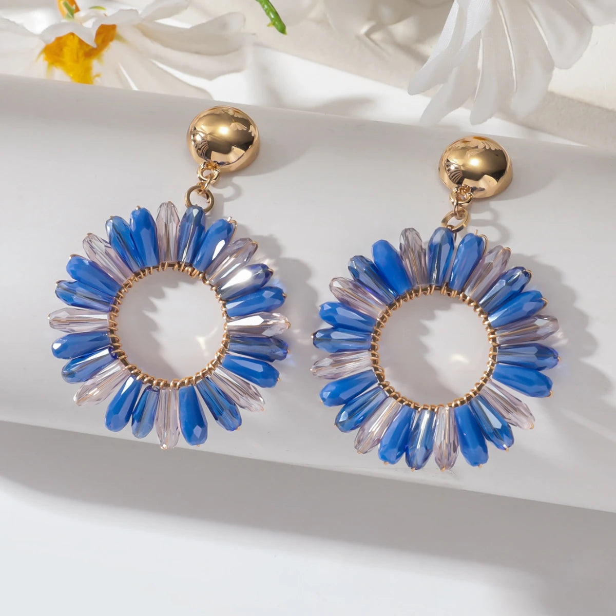 1 Pair of Bohemian Dangle Earrings Hollow Flower Design Set with Rhinestones Multicolor, with Everyday Outfit Party Accessories