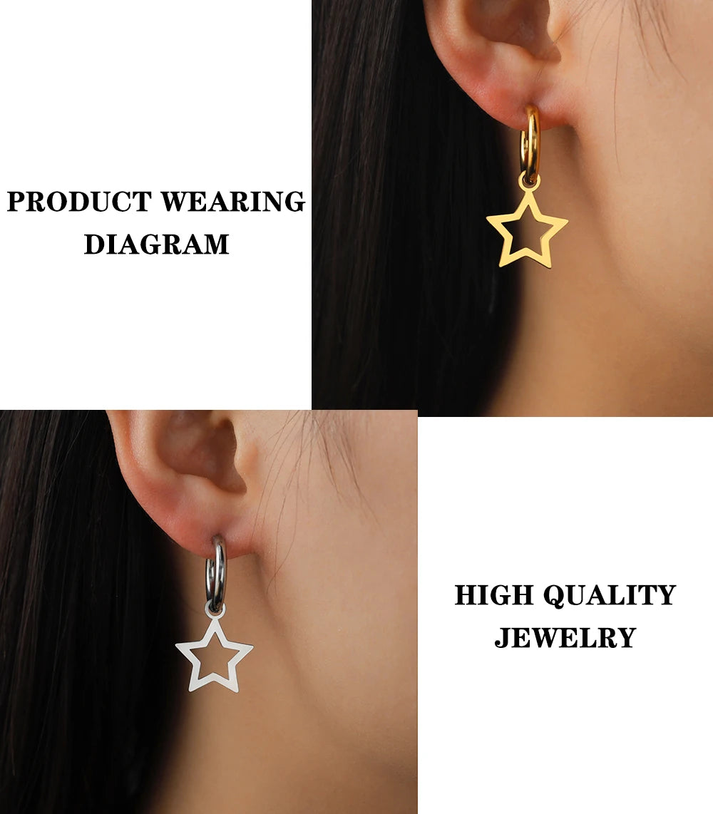 Lucktune Flower Clover Heart Drop Earrings Women Stainless Steel Star Sun Geometry Earrings 2025 New Fashion Kpop Jewelry Gift
