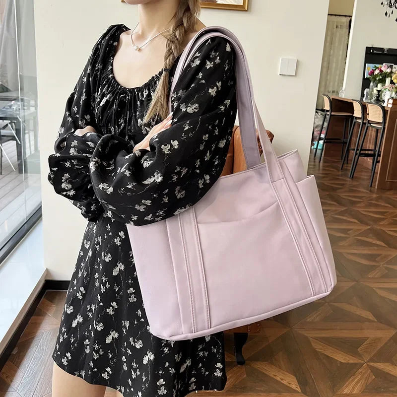 High Quality Commuting Tote Bag Simple Nylon Women's Shoulder Bag Large Capacity Student Class Handbag